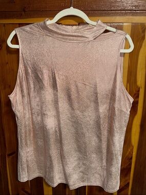 Worthington Metallic Rose Sleeveless Mock Neck Tank